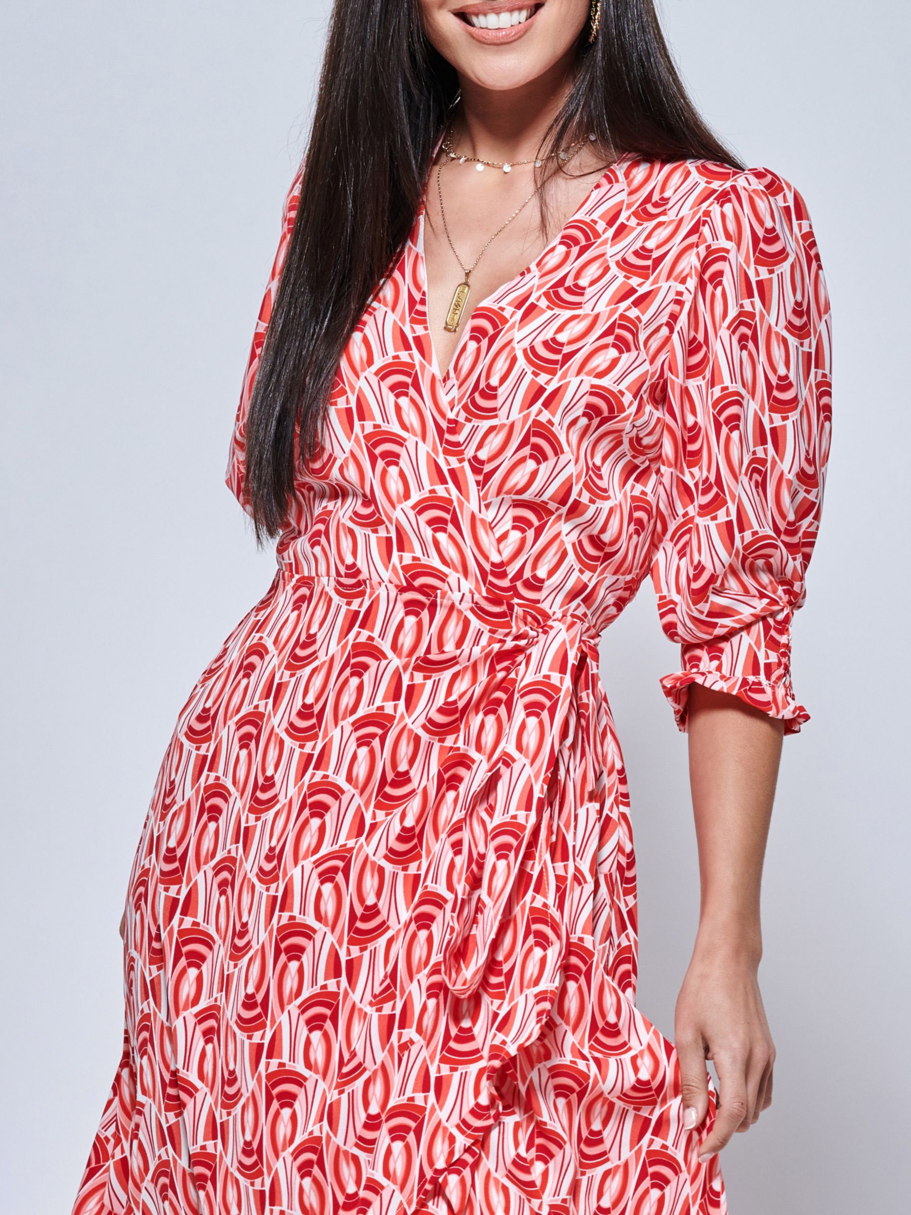 Buy Jolie Moi Ellie Geometric Wrap Midi Dress, Red Online at johnlewis.com