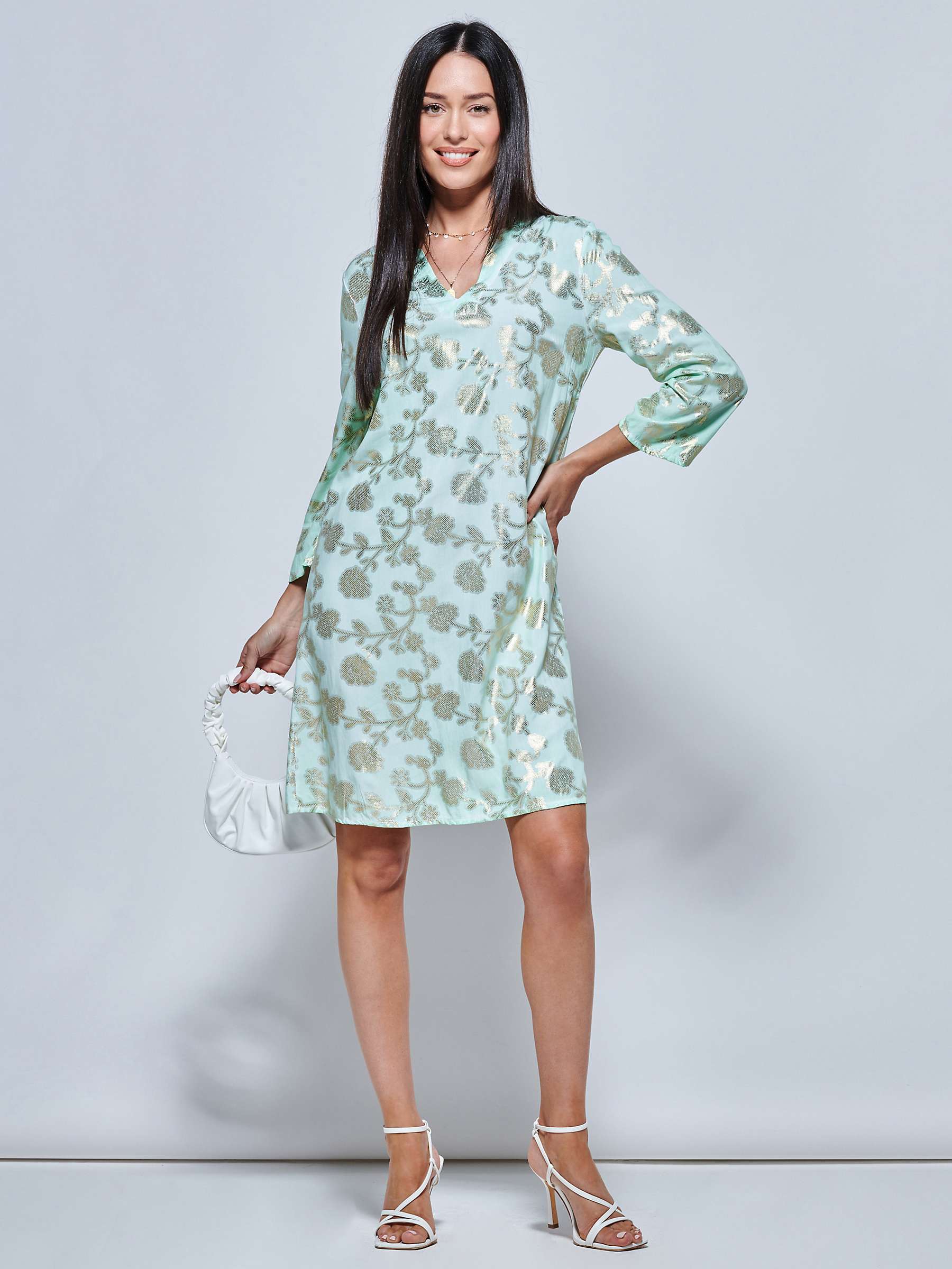 Buy Jolie Moi 3/4 Sleeve Printed Midi Tunic Holiday Dress, Green Abstract Online at johnlewis.com