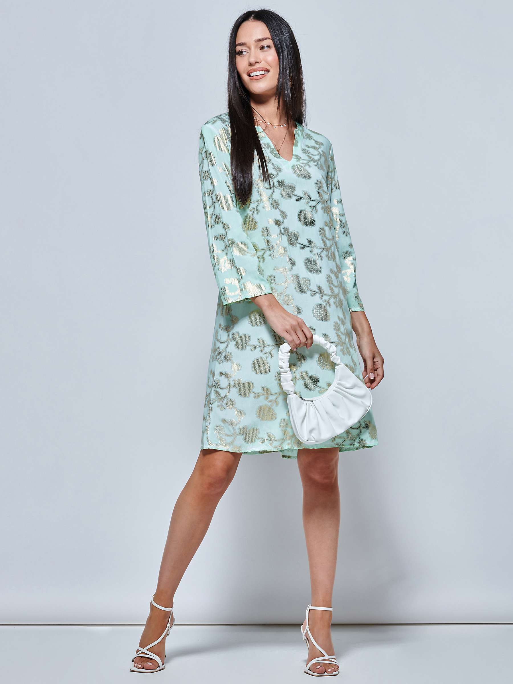 Buy Jolie Moi 3/4 Sleeve Printed Midi Tunic Holiday Dress, Green Abstract Online at johnlewis.com