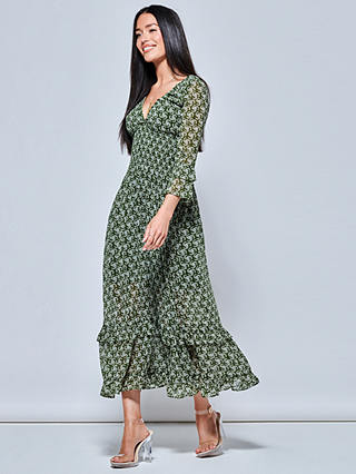 Jolie Moi Qaiya Chiffon Maxi Dress, Green/White