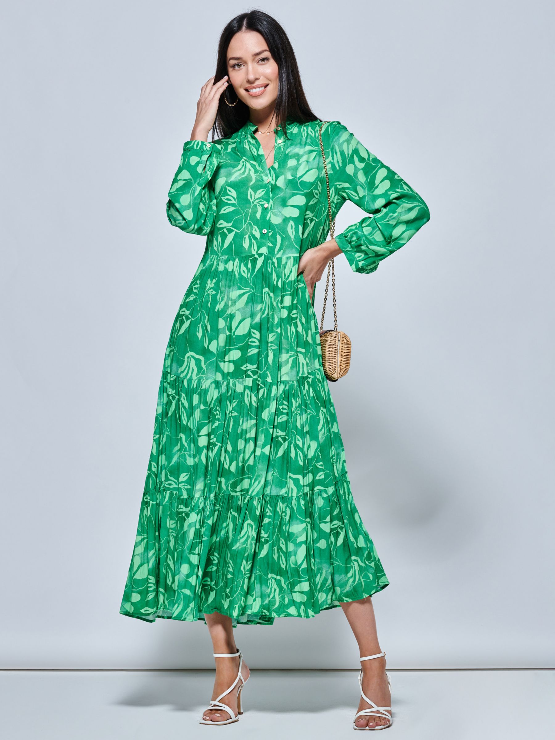 Jolie Moi Leaves Shirt Midi Dress, Green at John Lewis & Partners