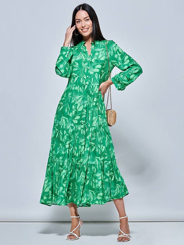 Jolie Moi Leaves Shirt Midi Dress, Green