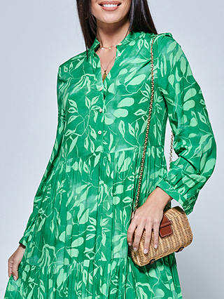 Jolie Moi Leaves Shirt Midi Dress, Green