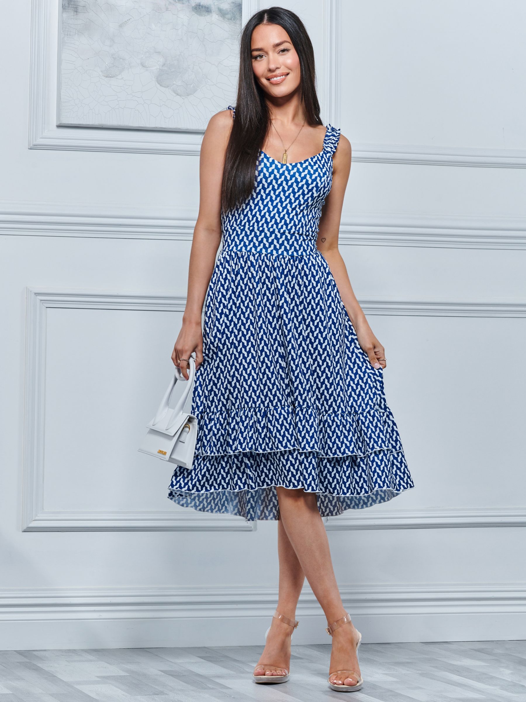 Jolie Moi Harleen Sleeveless Tiered Midi Dress, Blue/White, 16