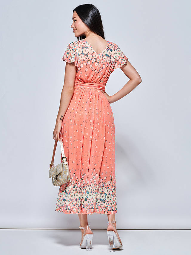 Jolie Moi Mirrored Floral Mesh Maxi Dress, Orange Multi