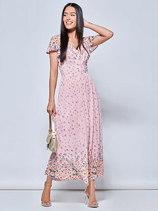 Jolie Moi Mirrored Floral Mesh Maxi Dress, Pink Multi