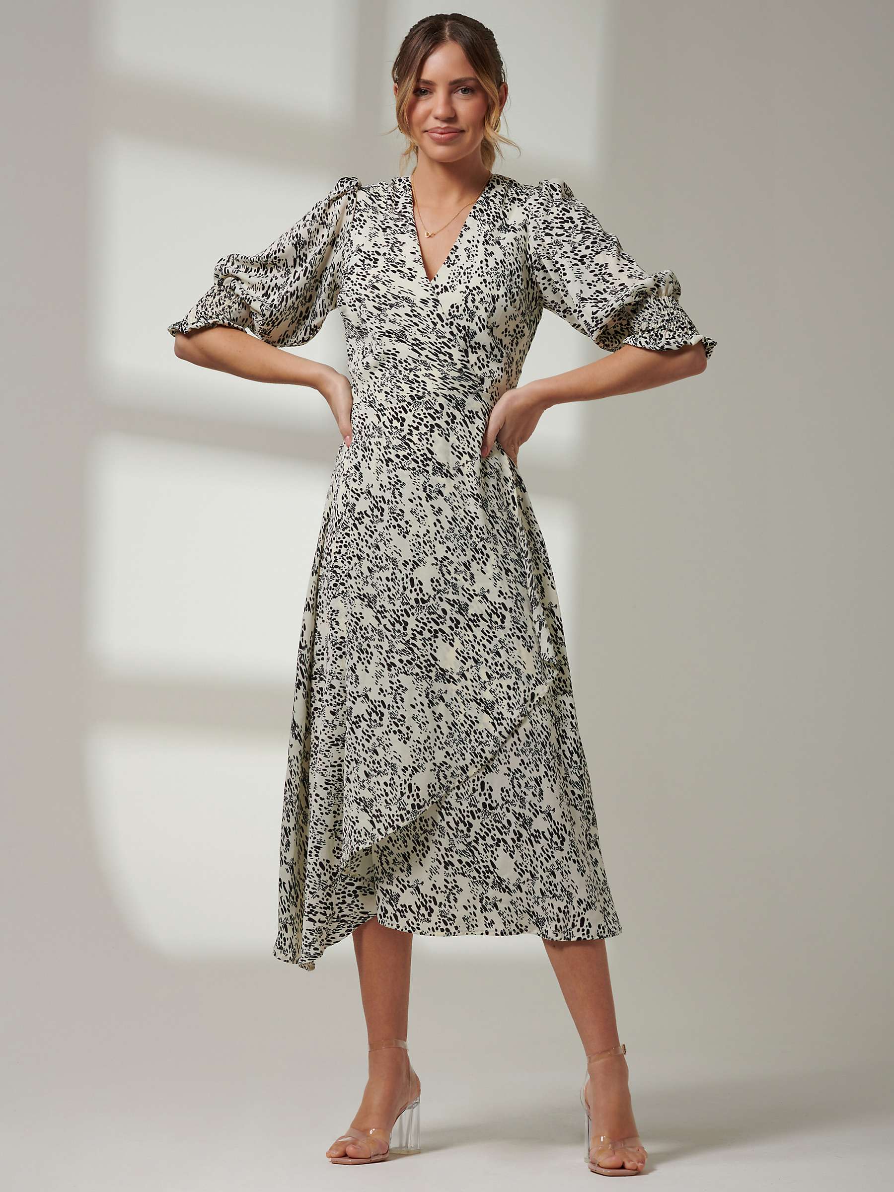 Buy Jolie Moi Animal Print Crepe Wrap Midi Dress, White Online at johnlewis.com