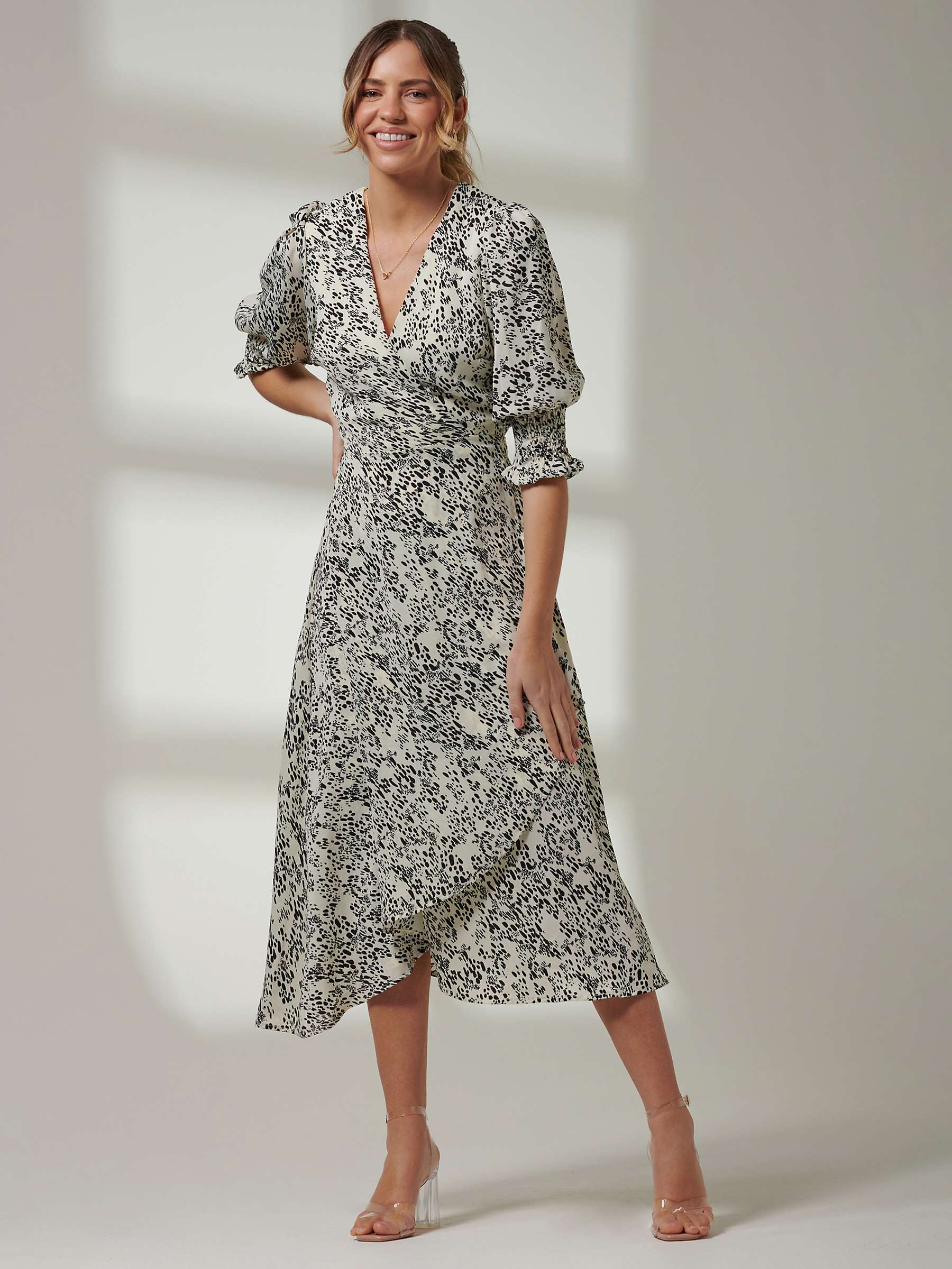 Buy Jolie Moi Animal Print Crepe Wrap Midi Dress, White Online at johnlewis.com