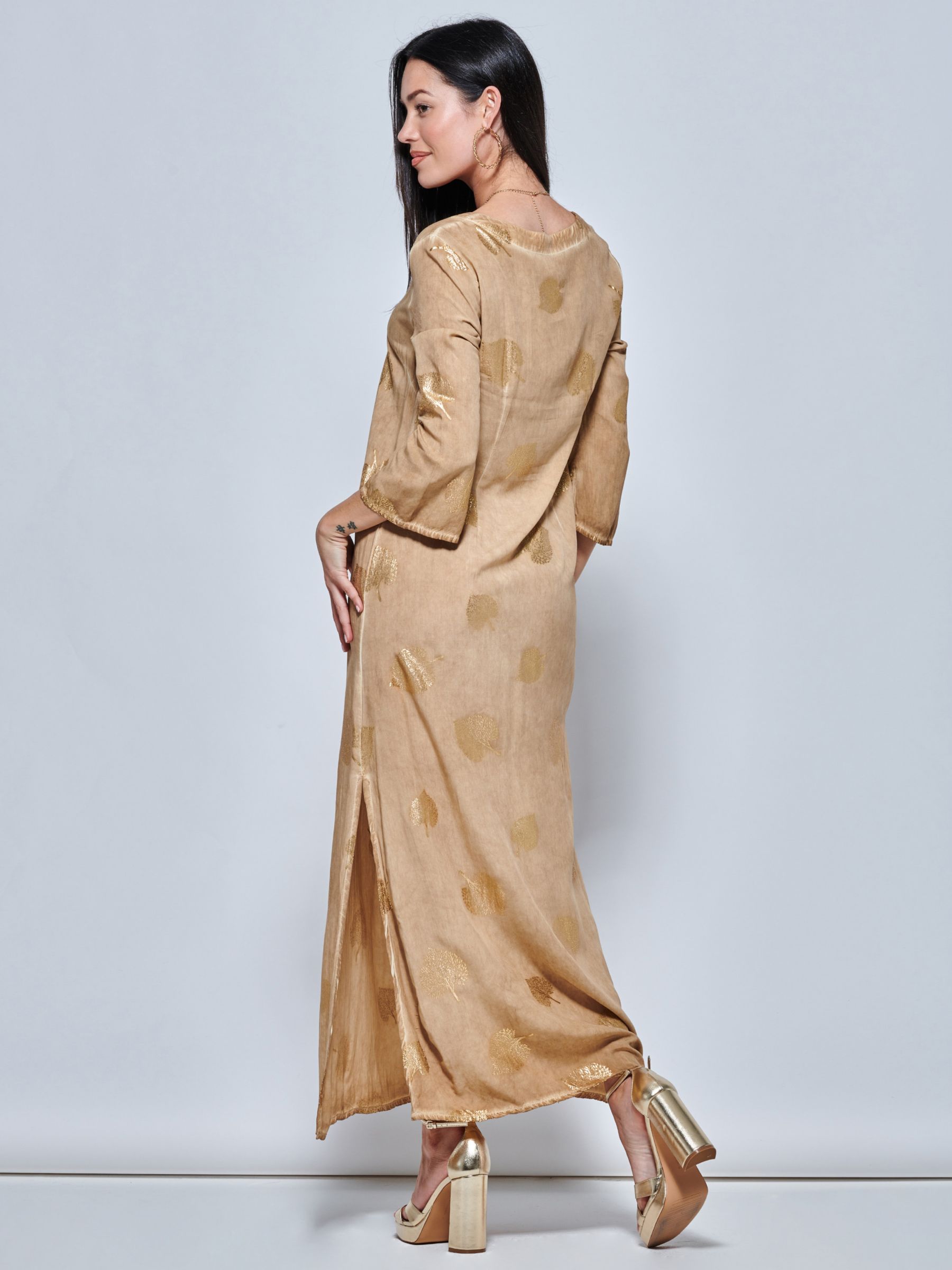 Buy Jolie Moi  3/4 Sleeve Loose Fit Holiday Tunic Maxi Dress, Khaki Pattern Online at johnlewis.com