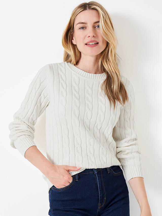 Crew Clothing Heritage Cashmere Blend Cable Knit Jumper, White at John ...