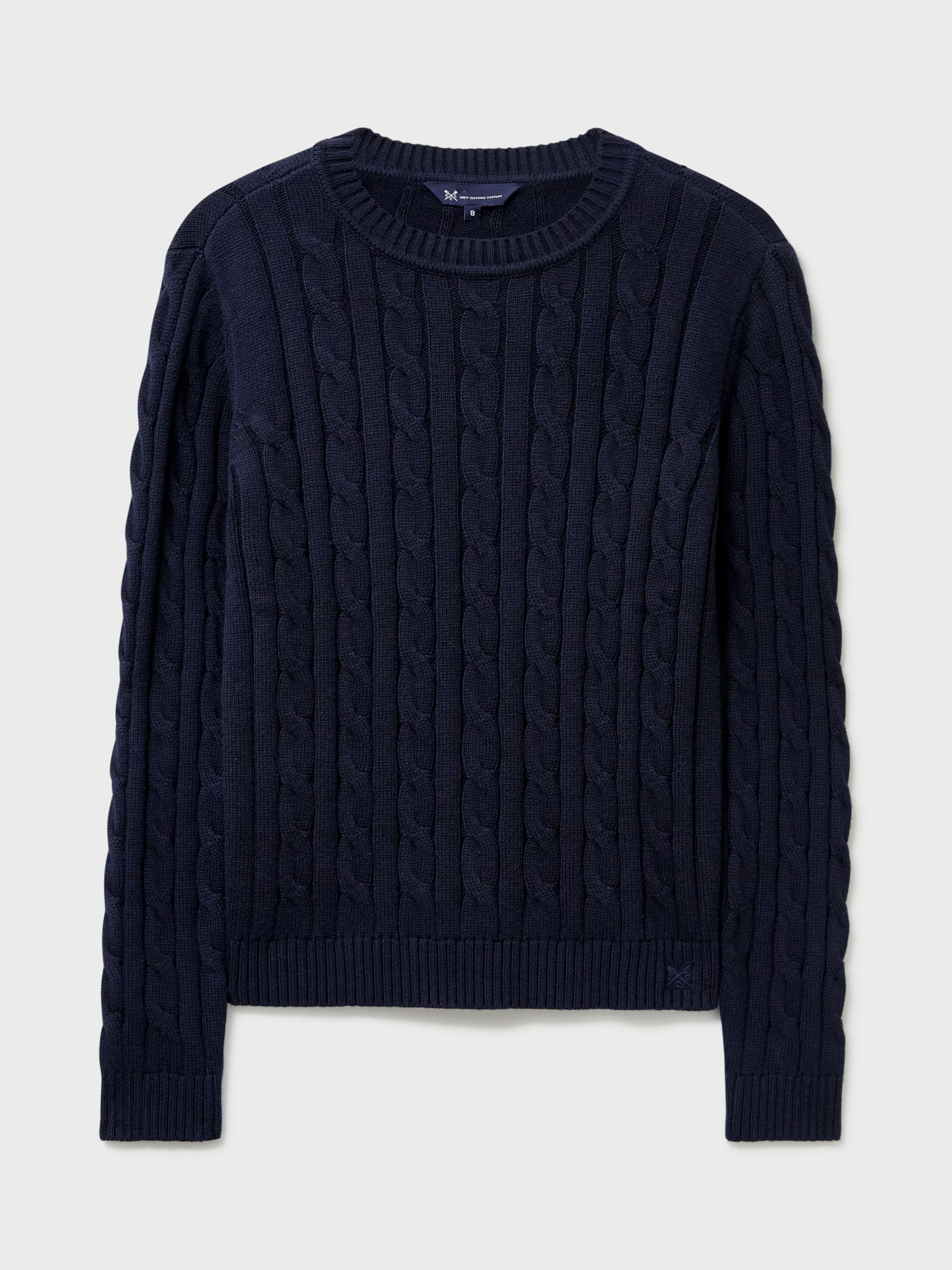 Crew Clothing Heritage Cashmere Blend Cable Knit Jumper, Navy Blue at ...