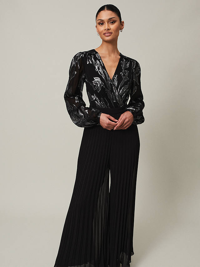 Phase Eight Althea Wide Leg Jumpsuit, Black/Silver