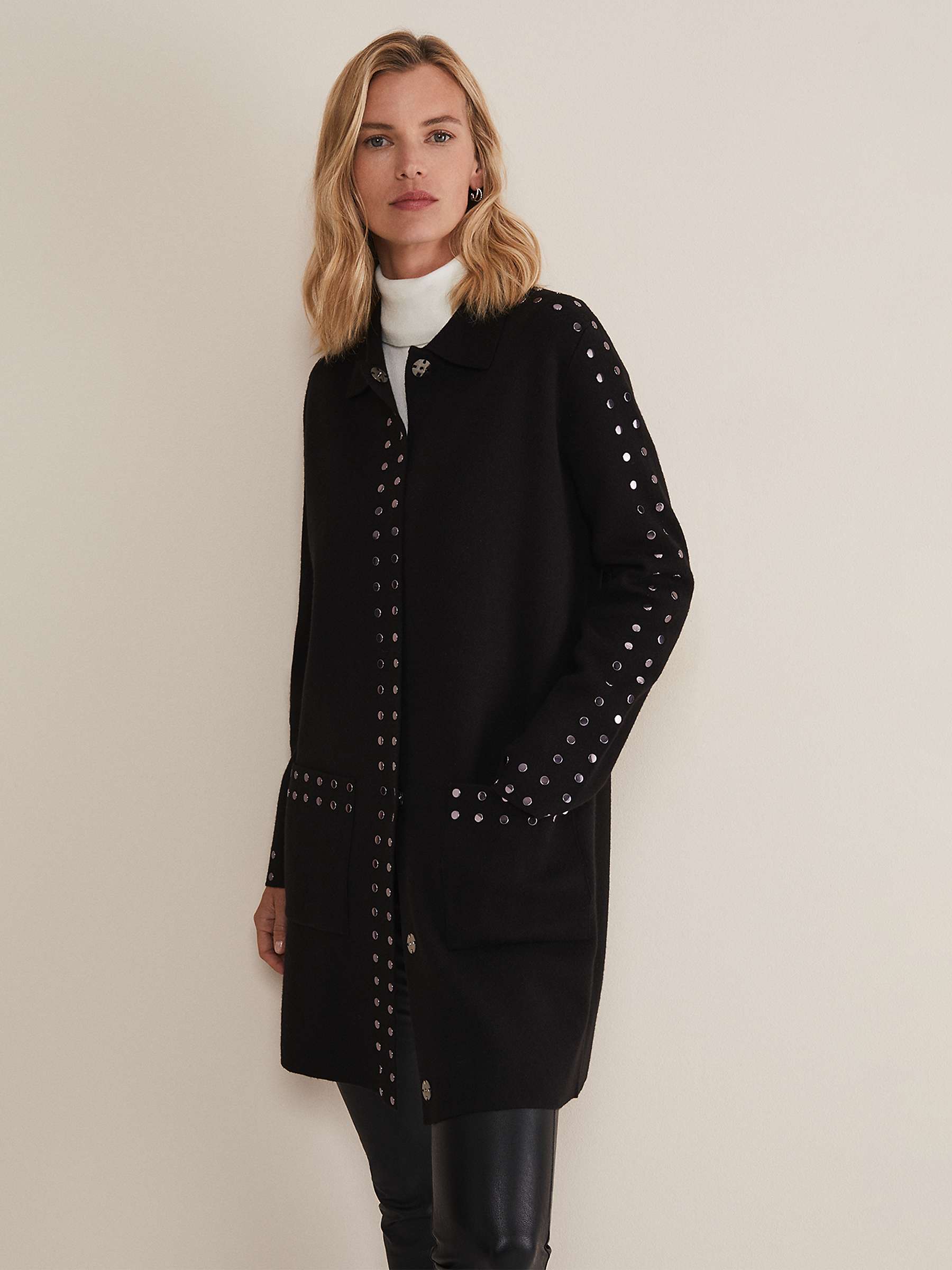 Buy Phase Eight Cassidy Studded Wool Blend Shacket, Black Online at johnlewis.com