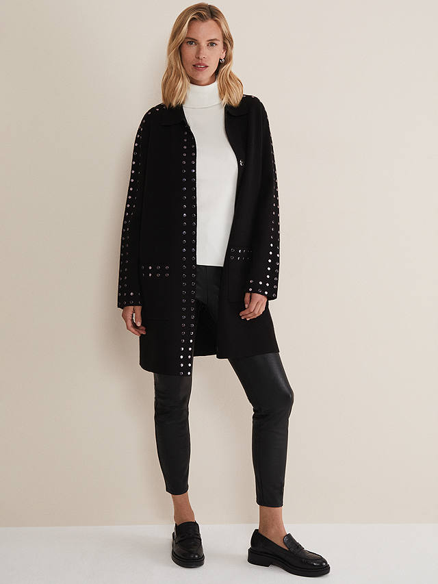Phase Eight Cassidy Studded Wool Blend Shacket, Black