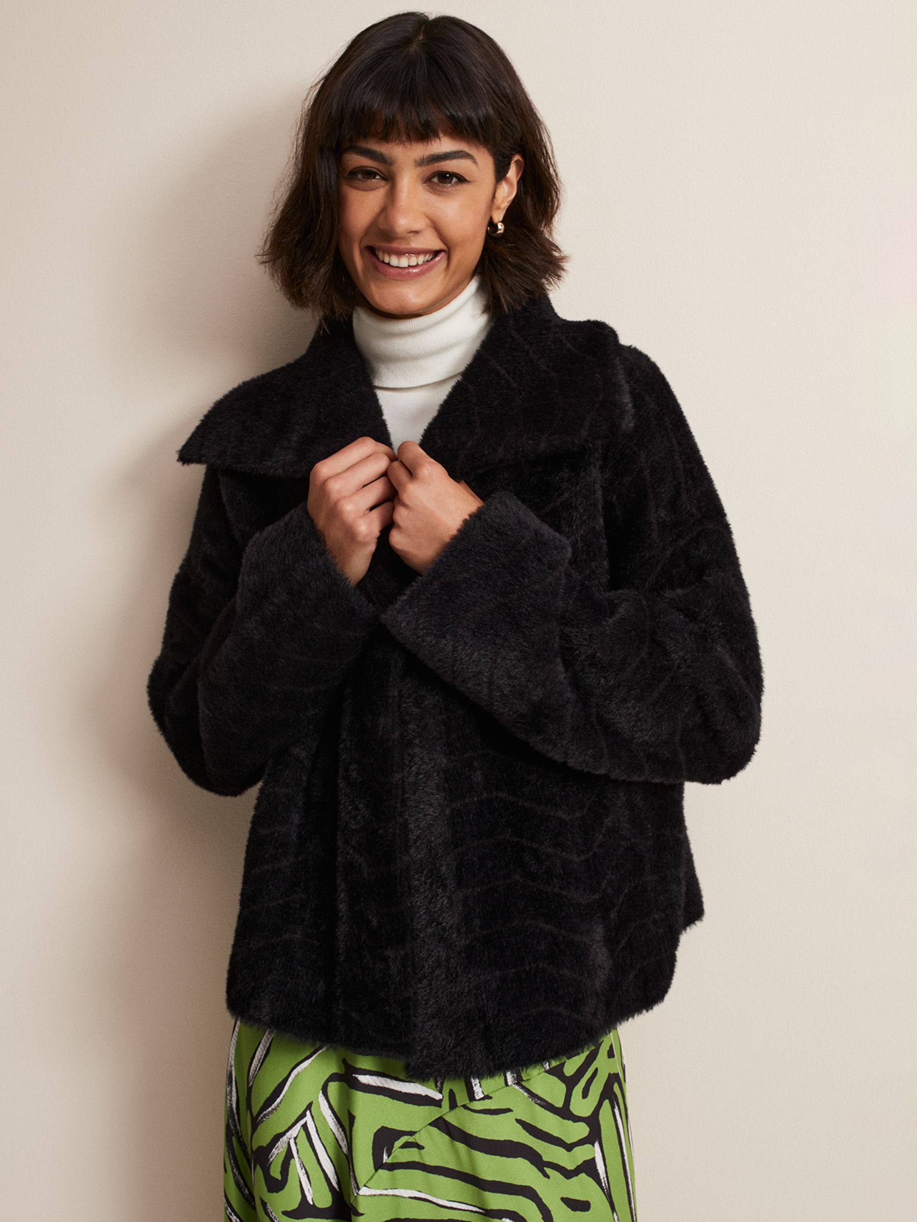 Phase Eight Lucy Plain Faux Fur Jacket, Black at John Lewis & Partners