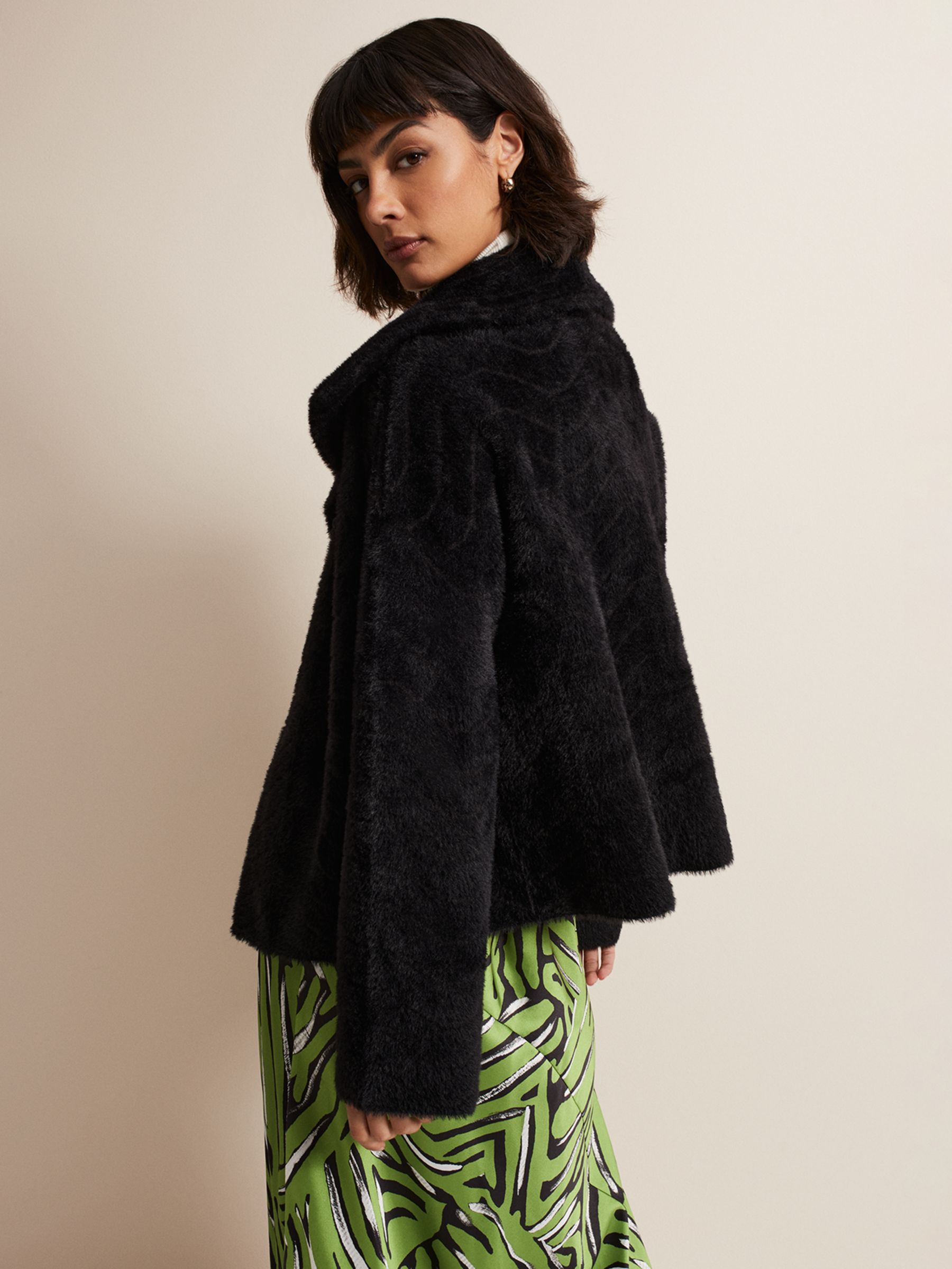 Phase Eight Lucy Plain Faux Fur Jacket, Black at John Lewis & Partners