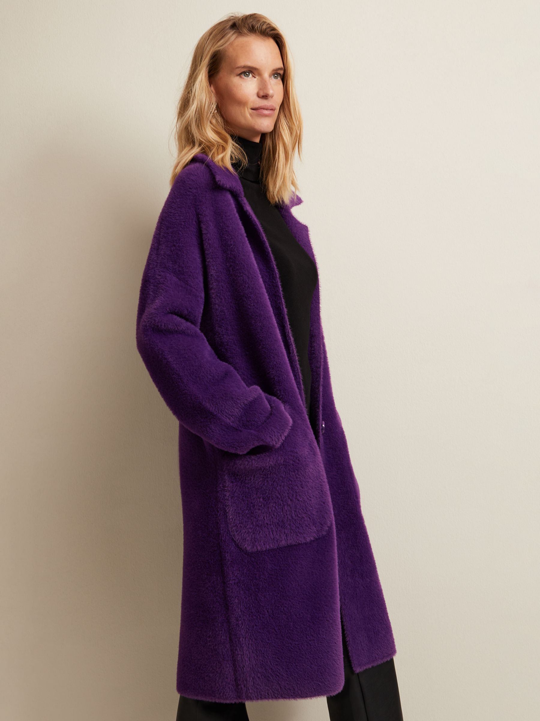 Phase Eight Floressa Fluffy Knit Textured Coat, Purple at John Lewis ...