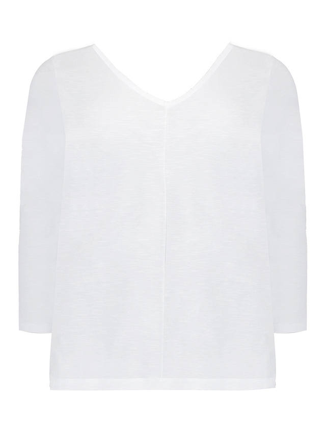 Live Unlimited Curve Cotton Slub V Neck Long Sleeve T-Shirt, White