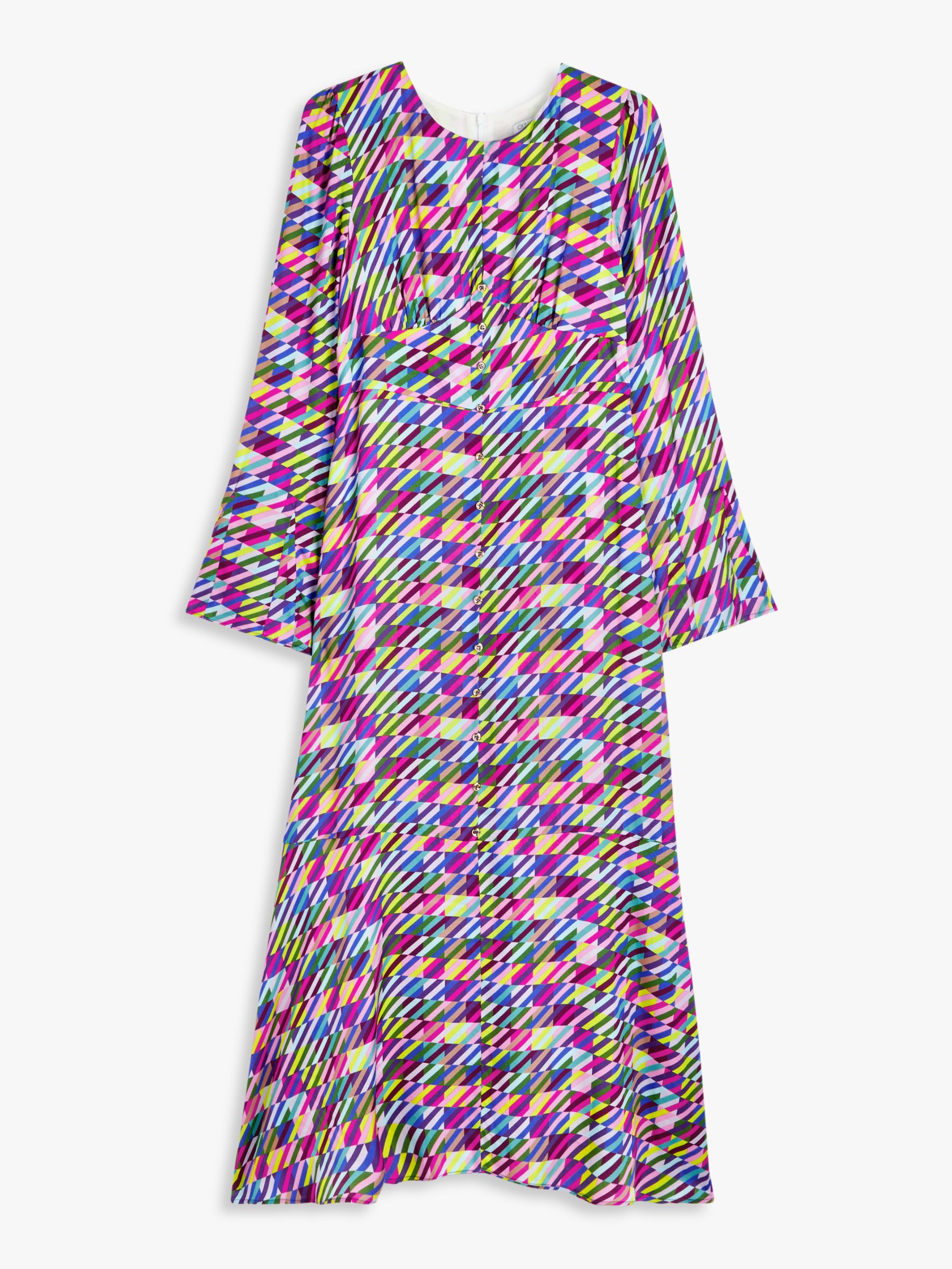 Olivia Rubin Aline Check Flared Sleeve Satin Midi Dress, Multi at John ...