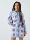 Olivia Rubin Mackenzie Square Print Knitted Button Up Mini Dress, Blue/Multi