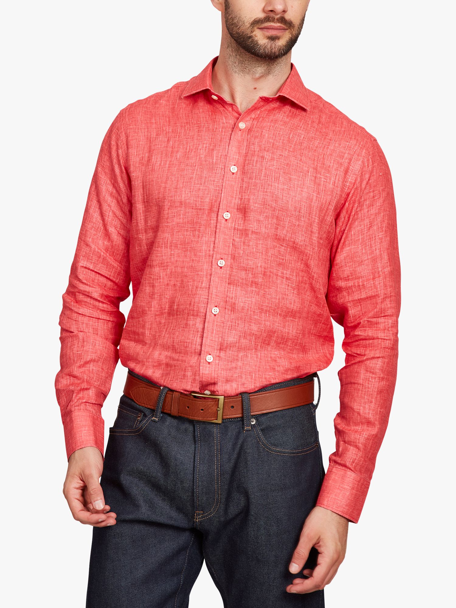 Simon Carter Plain Italia Linen Shirt, Red at John Lewis & Partners