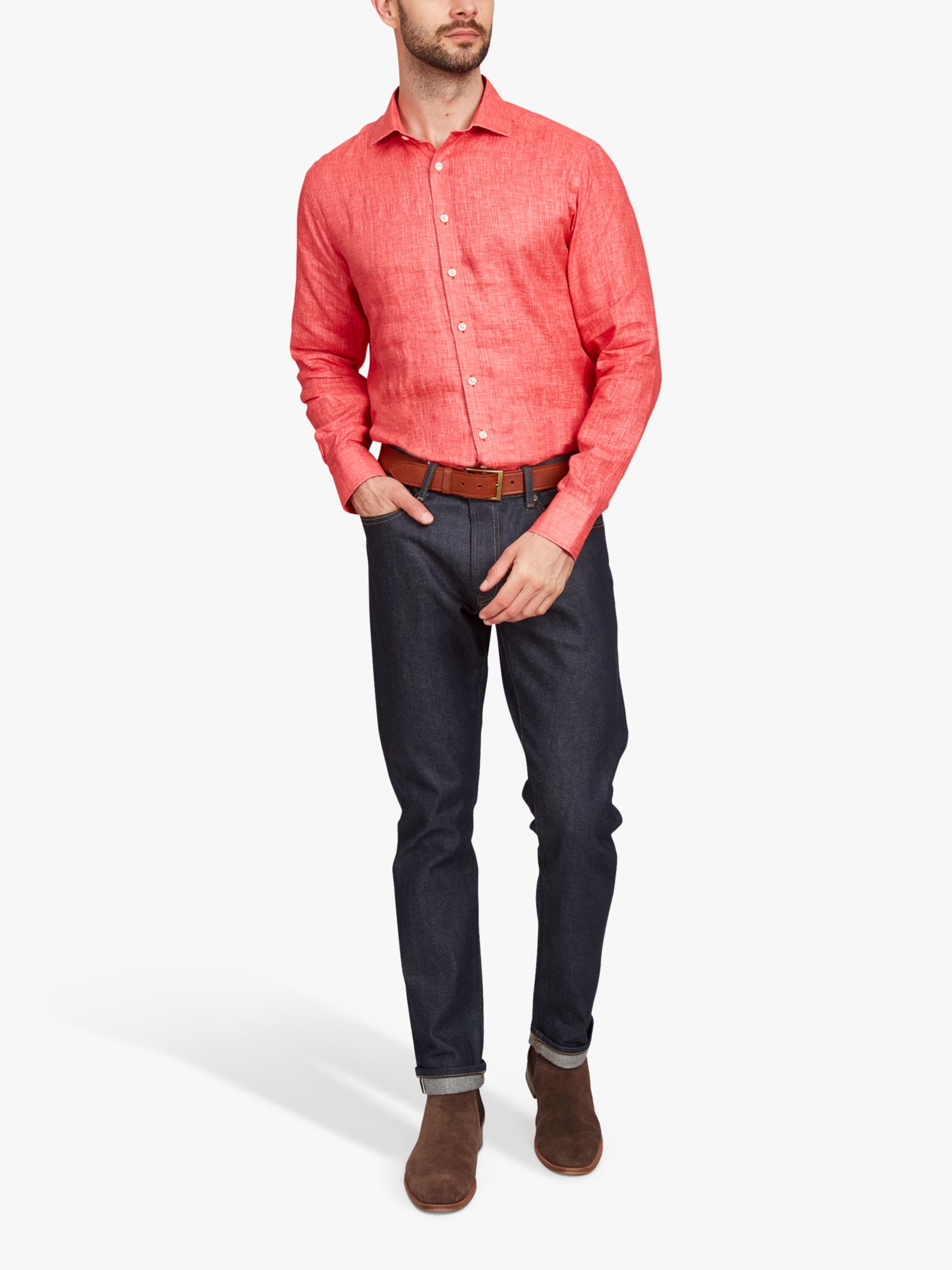 Simon Carter Plain Italia Linen Shirt, Red, 15.5