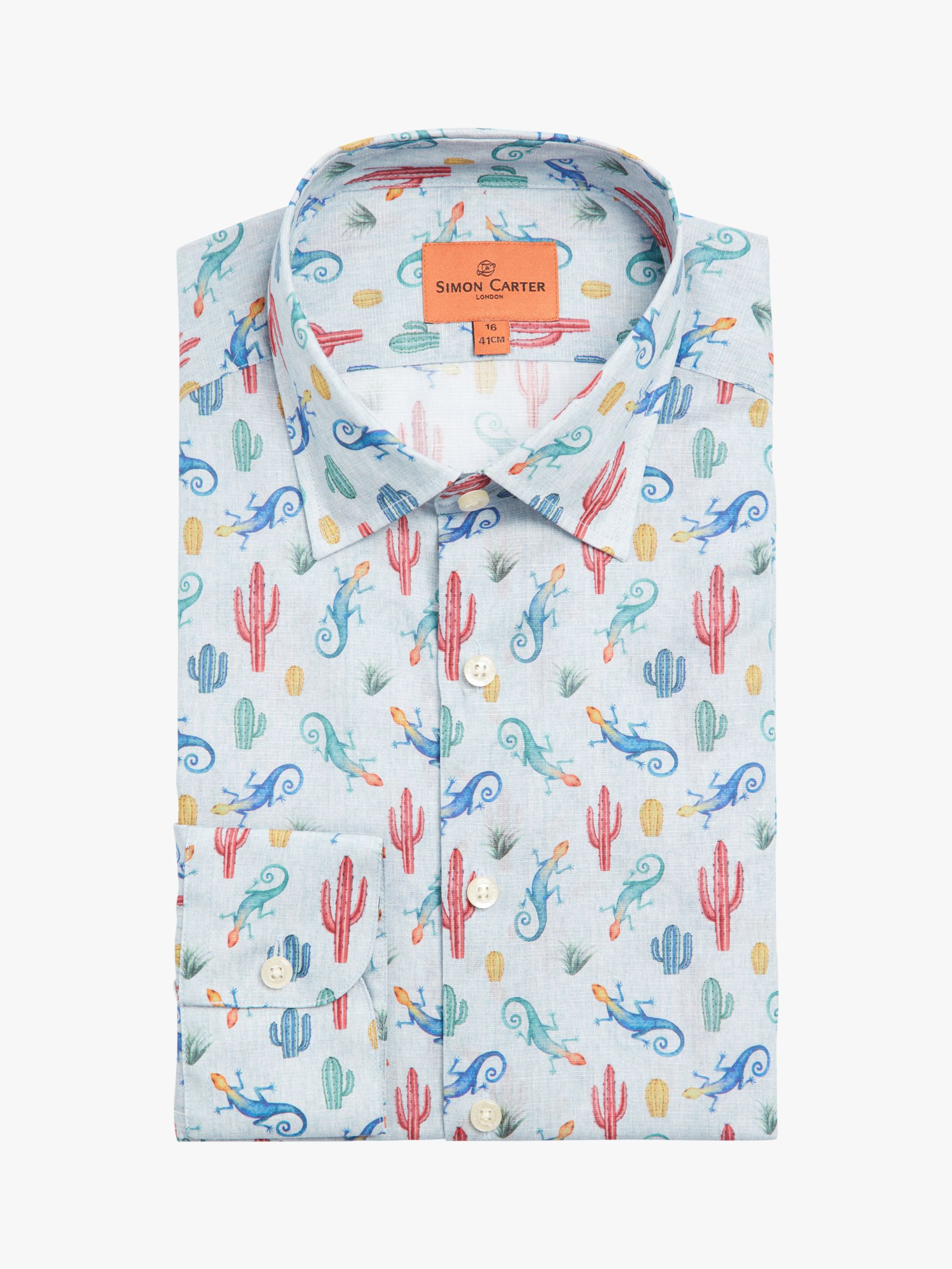 Buy Simon Carter Linen Blend Gecko Print Shirt, Blue/Multi Online at johnlewis.com