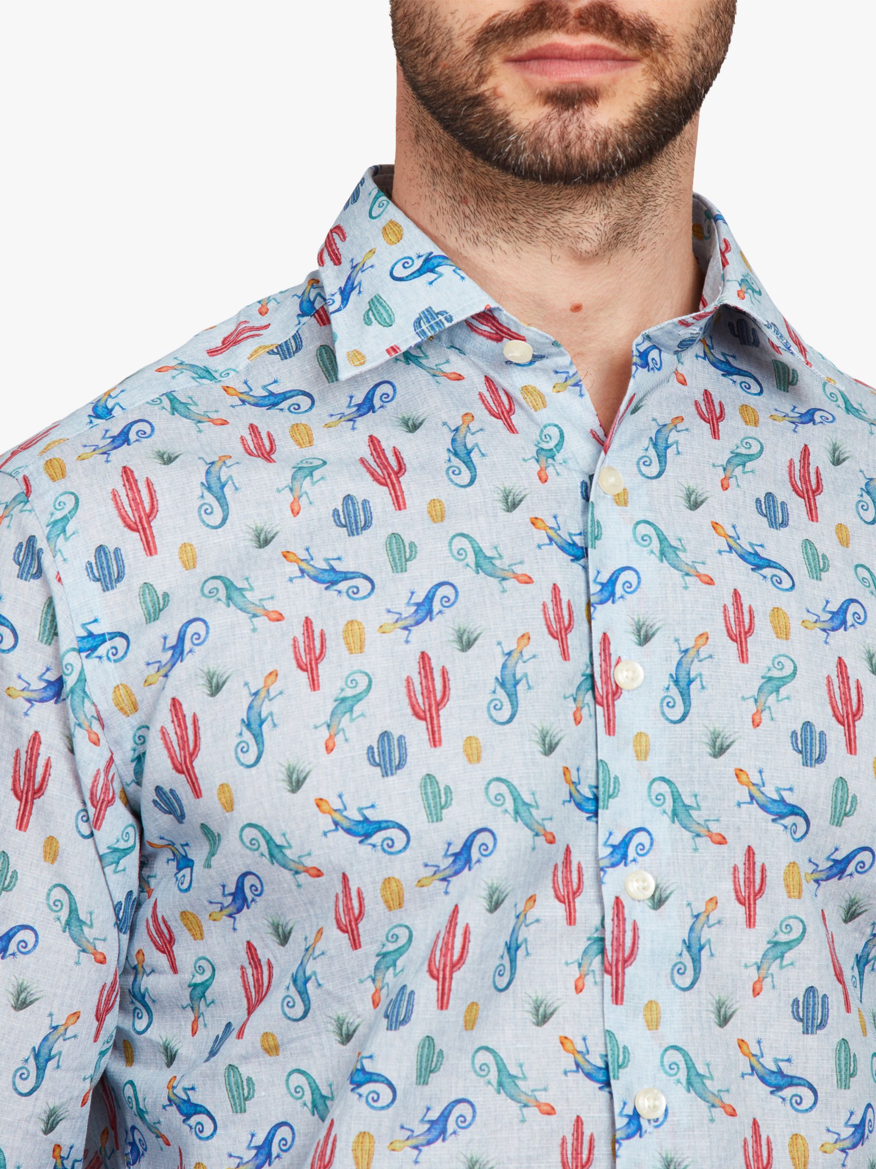 Simon Carter Linen Blend Gecko Print Shirt, Blue/Multi, 15