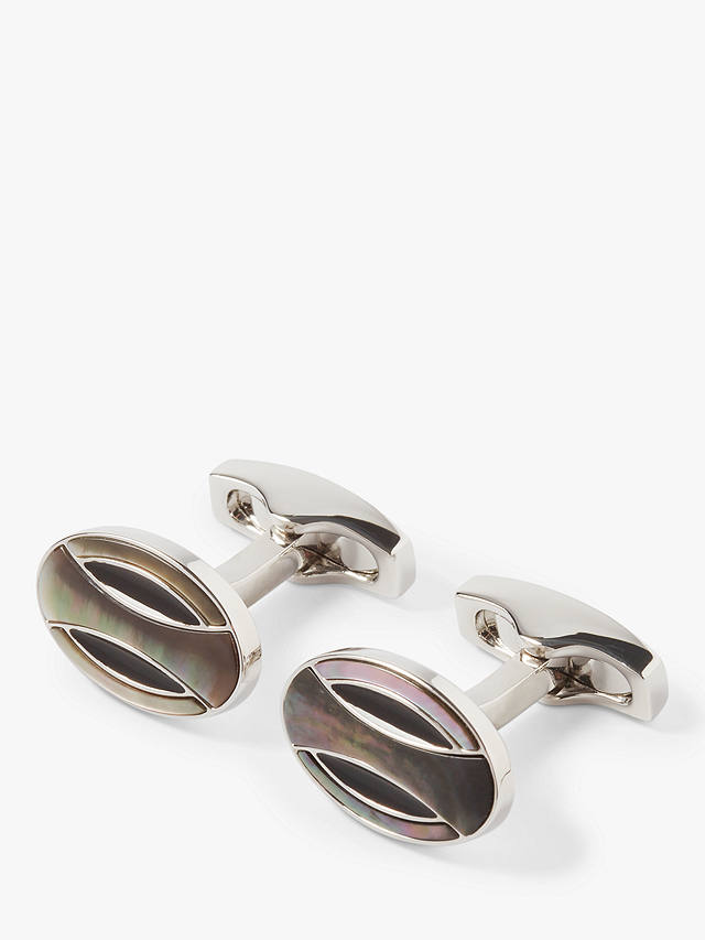 Simon Carter Deco Curve Mother Of Pearl Cufflinks, Grey Silver