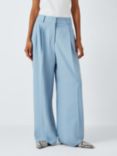 John Lewis Wool Blend Wide Leg Trousers, Dusty Blue