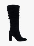 Dune Stigma Suede Ruched Knee Boots, Black