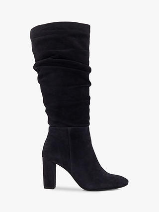 Dune Stigma Suede Rouched Knee Boots, Navy