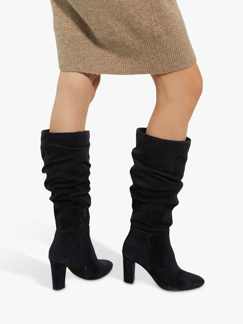 Buy Dune Stigma Suede Rouched Knee Boots, Navy Online at johnlewis.com