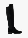 Dune Text Knee High Suede Boots, Black