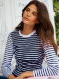 NRBY Patch Billie Cotton Blend Rib Stripe T-Shirt, Navy/White