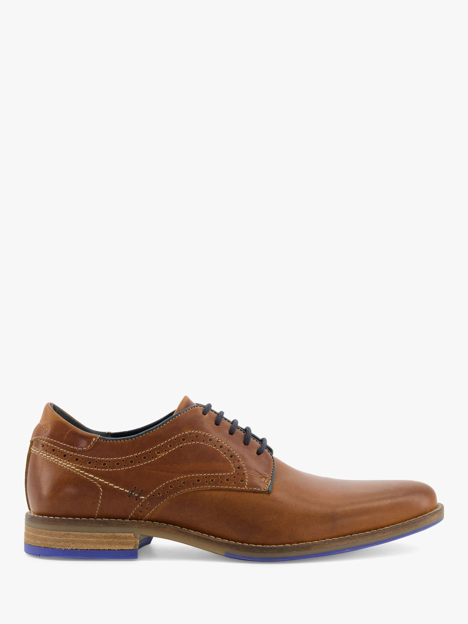 Dune Wide Fit Bintom Leather Stitch Detail Derby Shoes, Tan