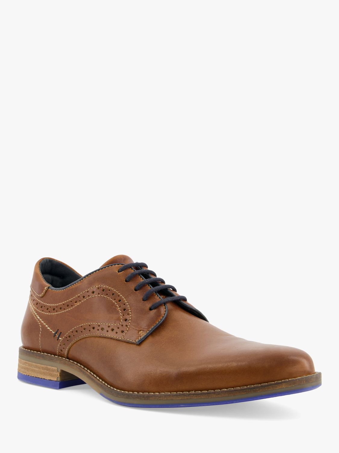 Dune Wide Fit Bintom Leather Stitch Detail Derby Shoes, Tan at John ...