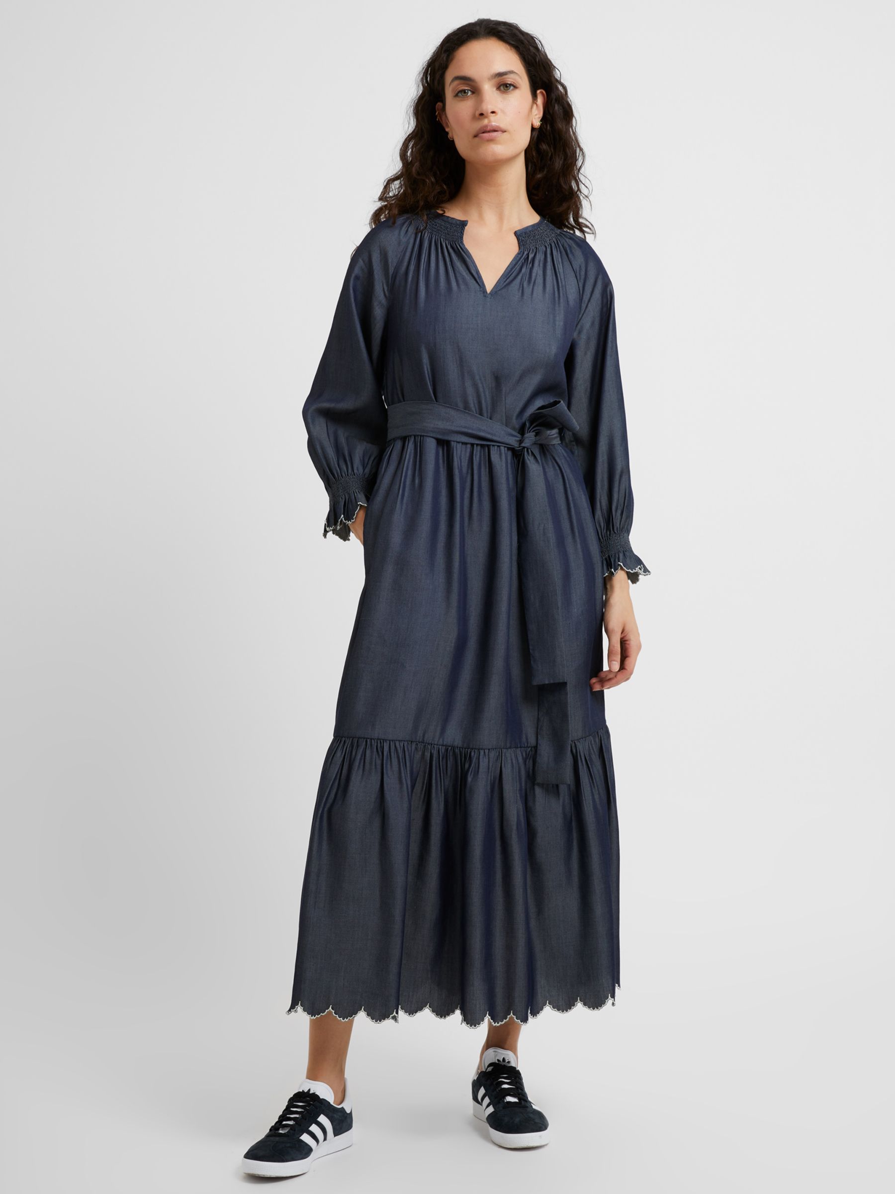 Buy Great Plains Tiered Midi Chambray Dress, Dark Indigo Wash Online at johnlewis.com
