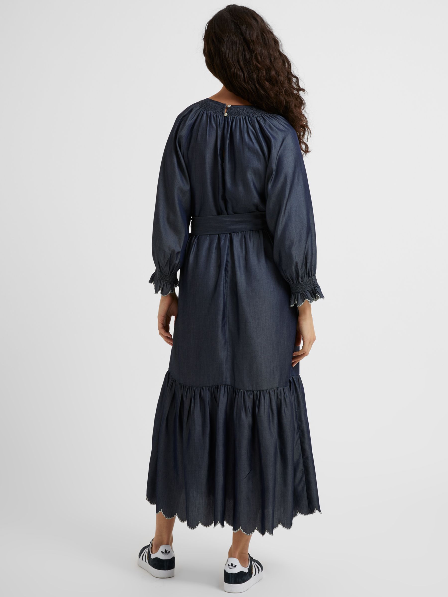 Buy Great Plains Tiered Midi Chambray Dress, Dark Indigo Wash Online at johnlewis.com