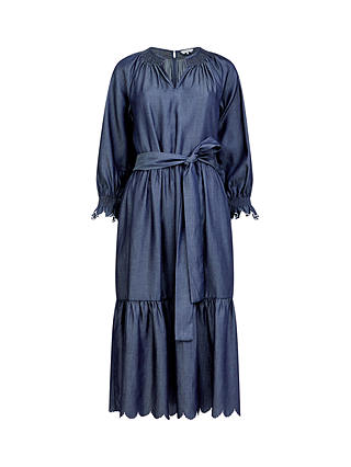 Great Plains Tiered Midi Chambray Dress, Dark Indigo Wash