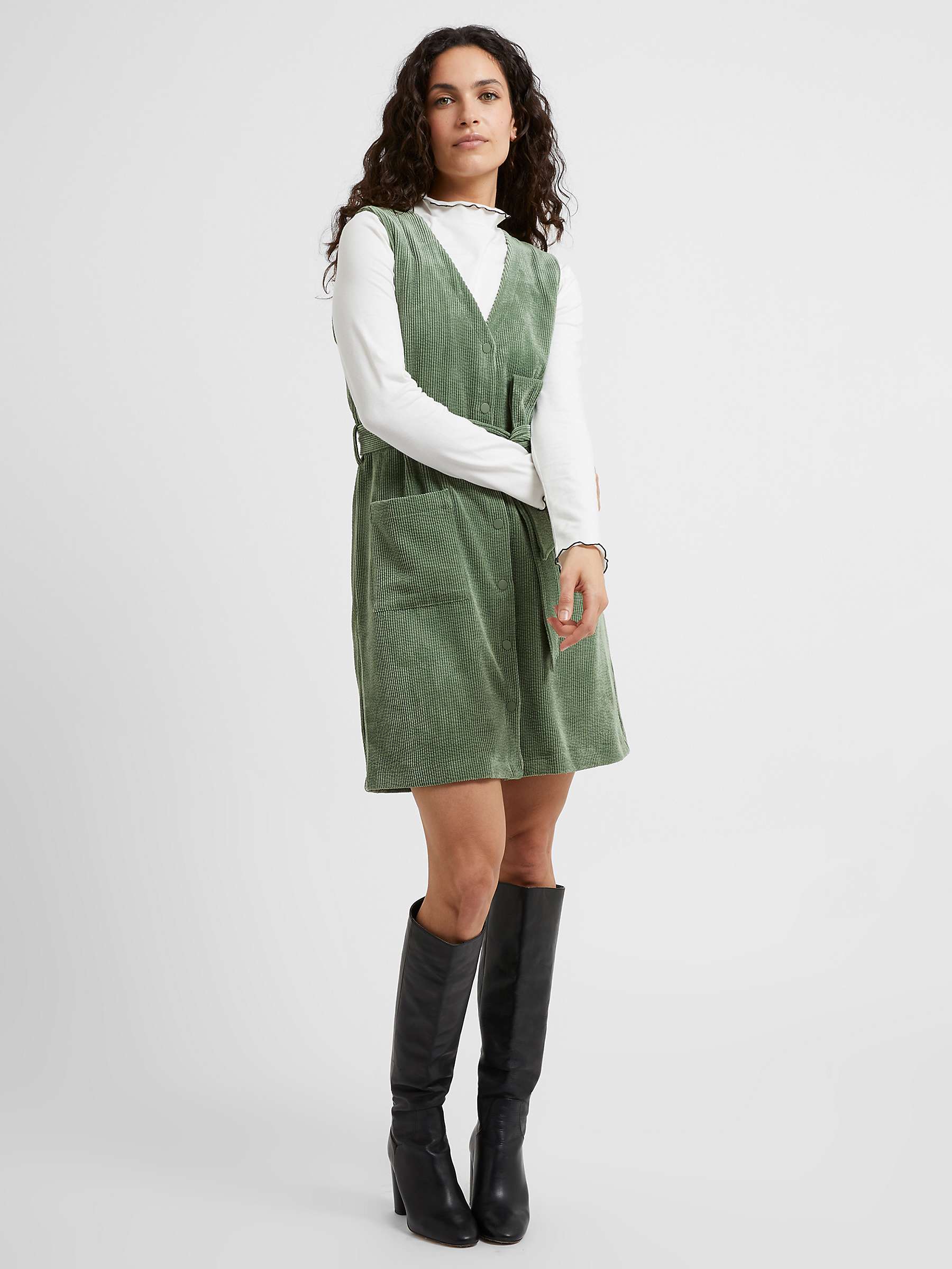 Buy Great Plains Winter Cord Belted Pinafore Mini Dress, Artichoke Online at johnlewis.com