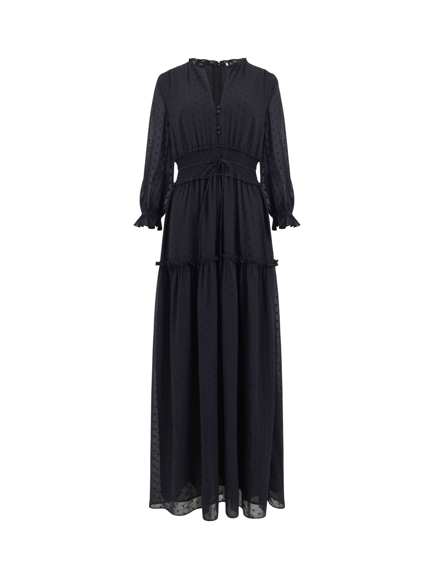 Great Plains Heart Dobby Long Sleeve Dress, Black at John Lewis & Partners