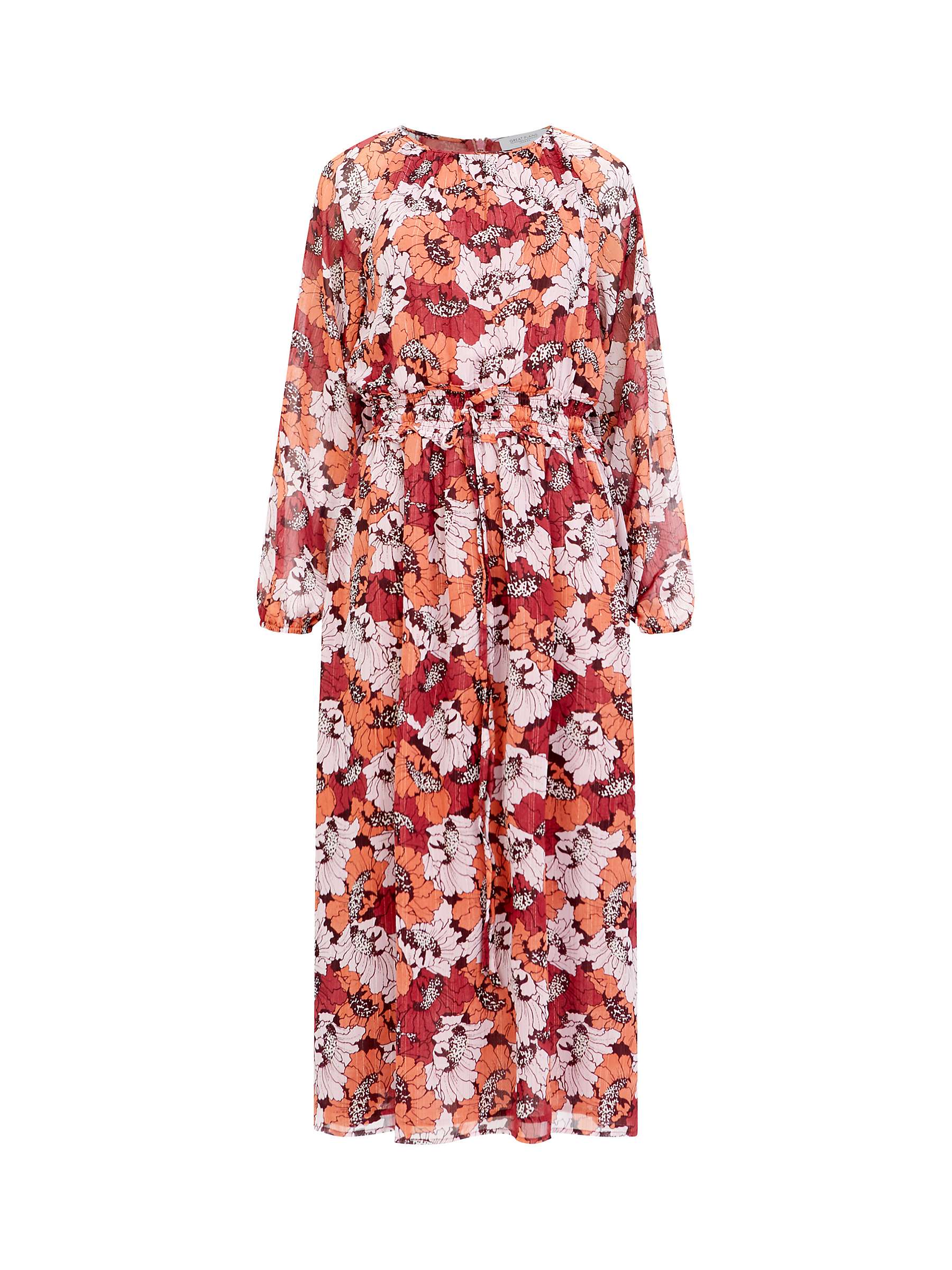 Buy Great Plains Retro Poppy Long Sleeve Midi Dress, Wine/Multi Online at johnlewis.com