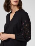 Great Plains Light Flannel Cotton Embroidery Blouse, Black/Multi