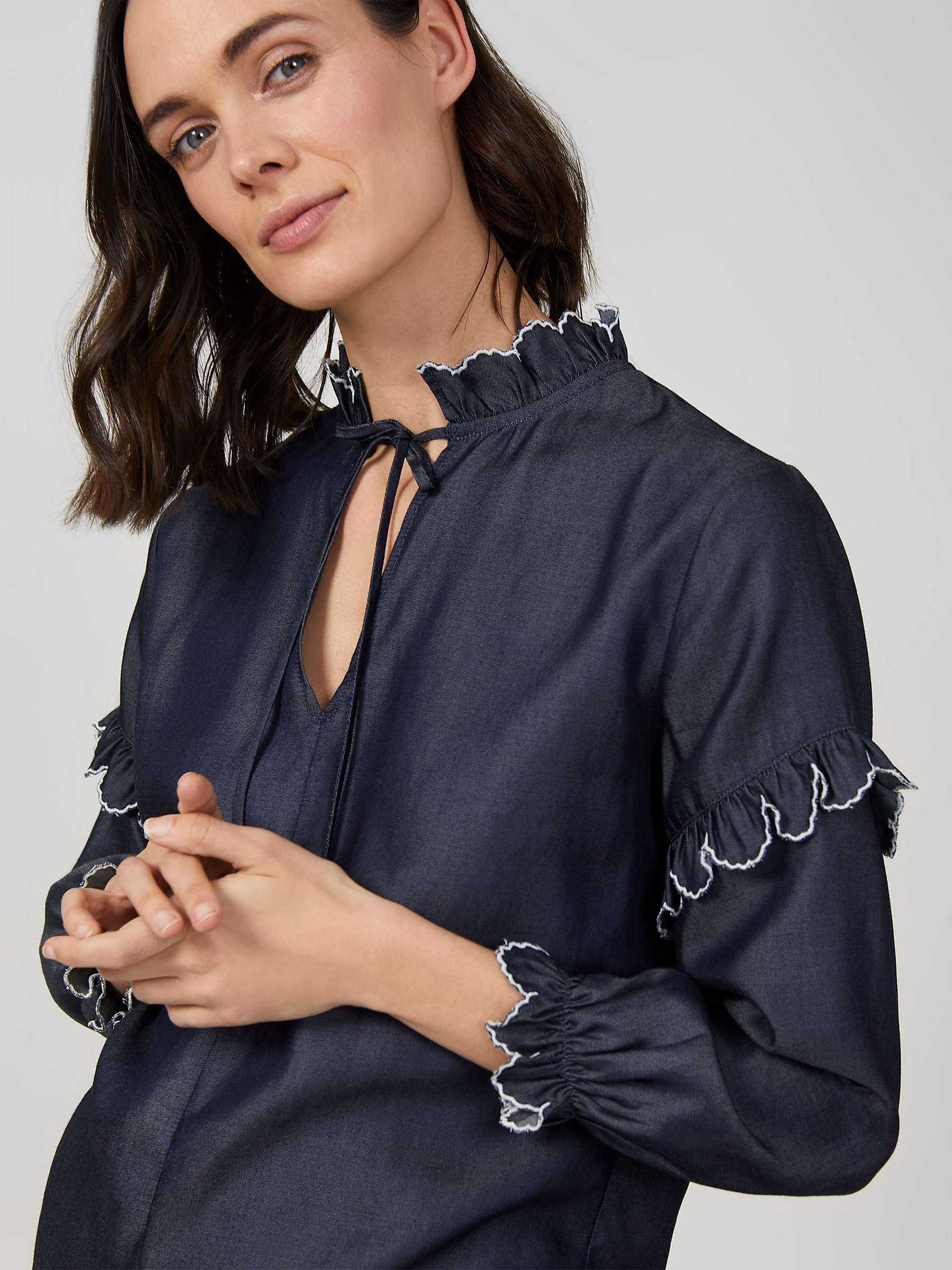 Buy Great Plains Chambray Stitch Detail Blouse, Dark Indigo Online at johnlewis.com