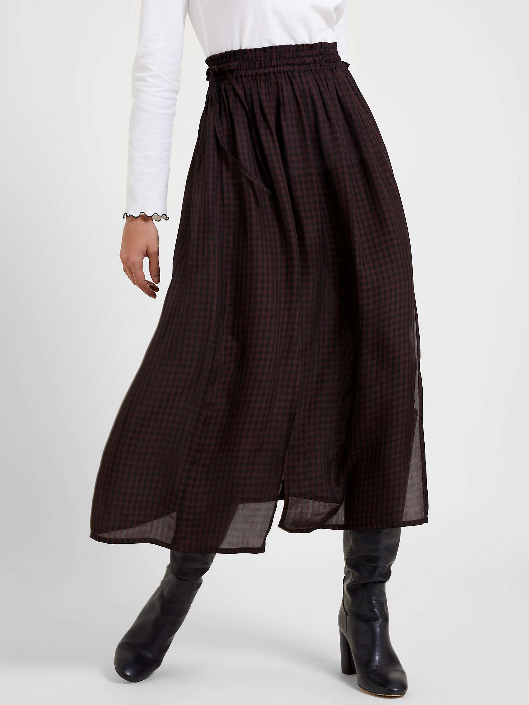 Great Plains City Gingham Midi Skirt, Cocoa Black at John Lewis & Partners