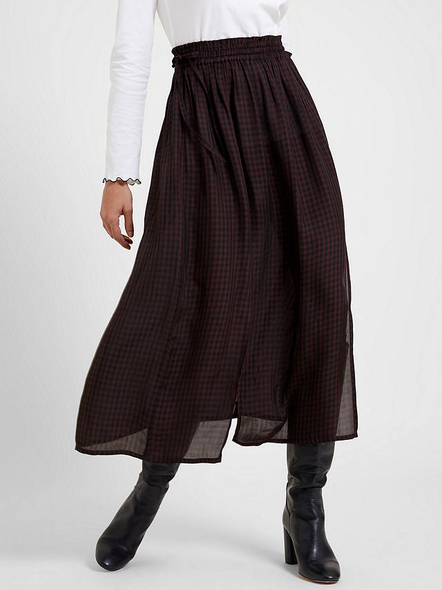 Great Plains City Gingham Midi Skirt, Cocoa Black