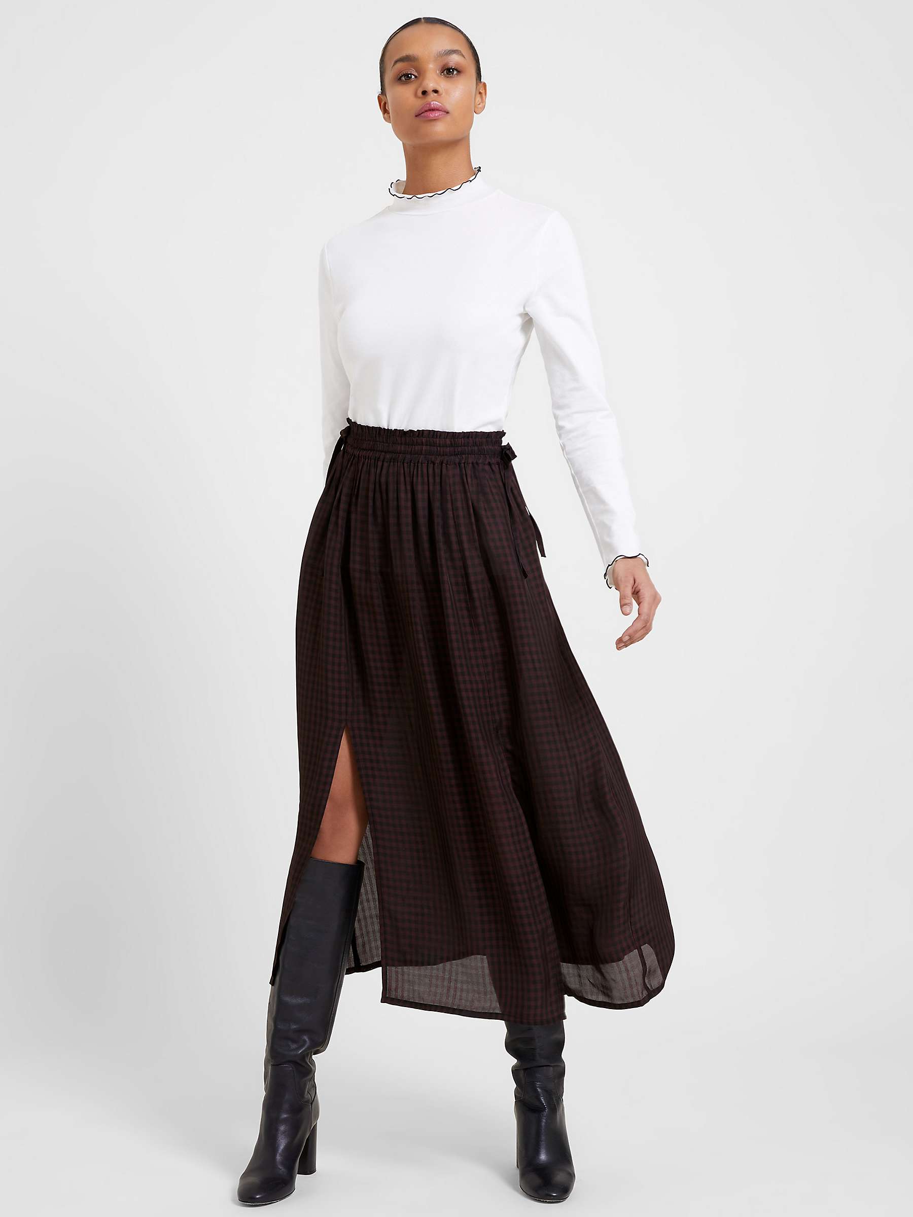 Buy Great Plains City Gingham Midi Skirt, Cocoa Black Online at johnlewis.com