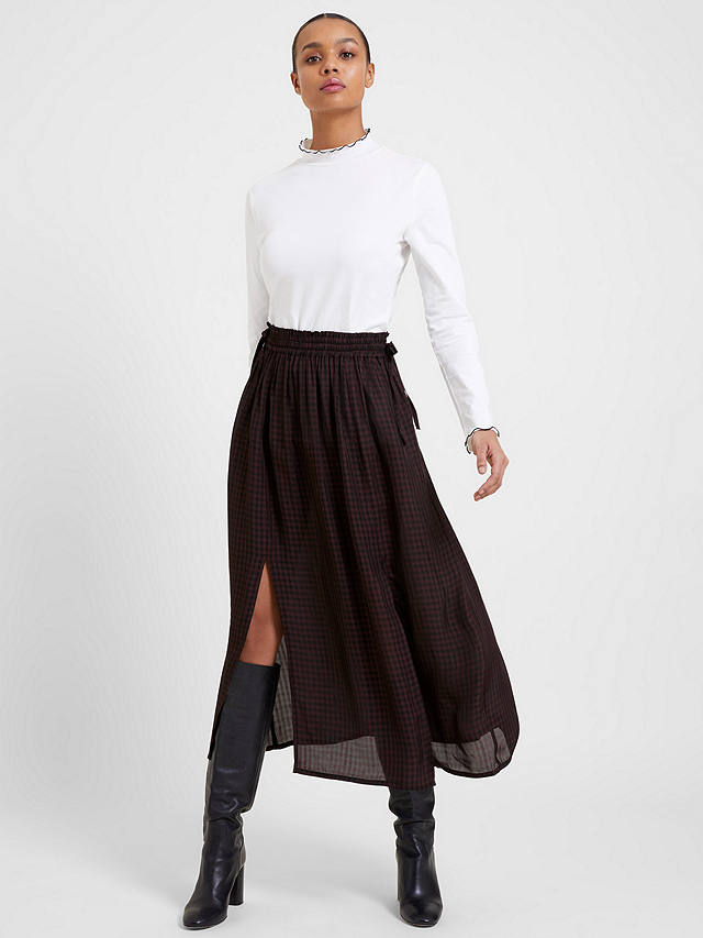 Great Plains City Gingham Midi Skirt, Cocoa Black