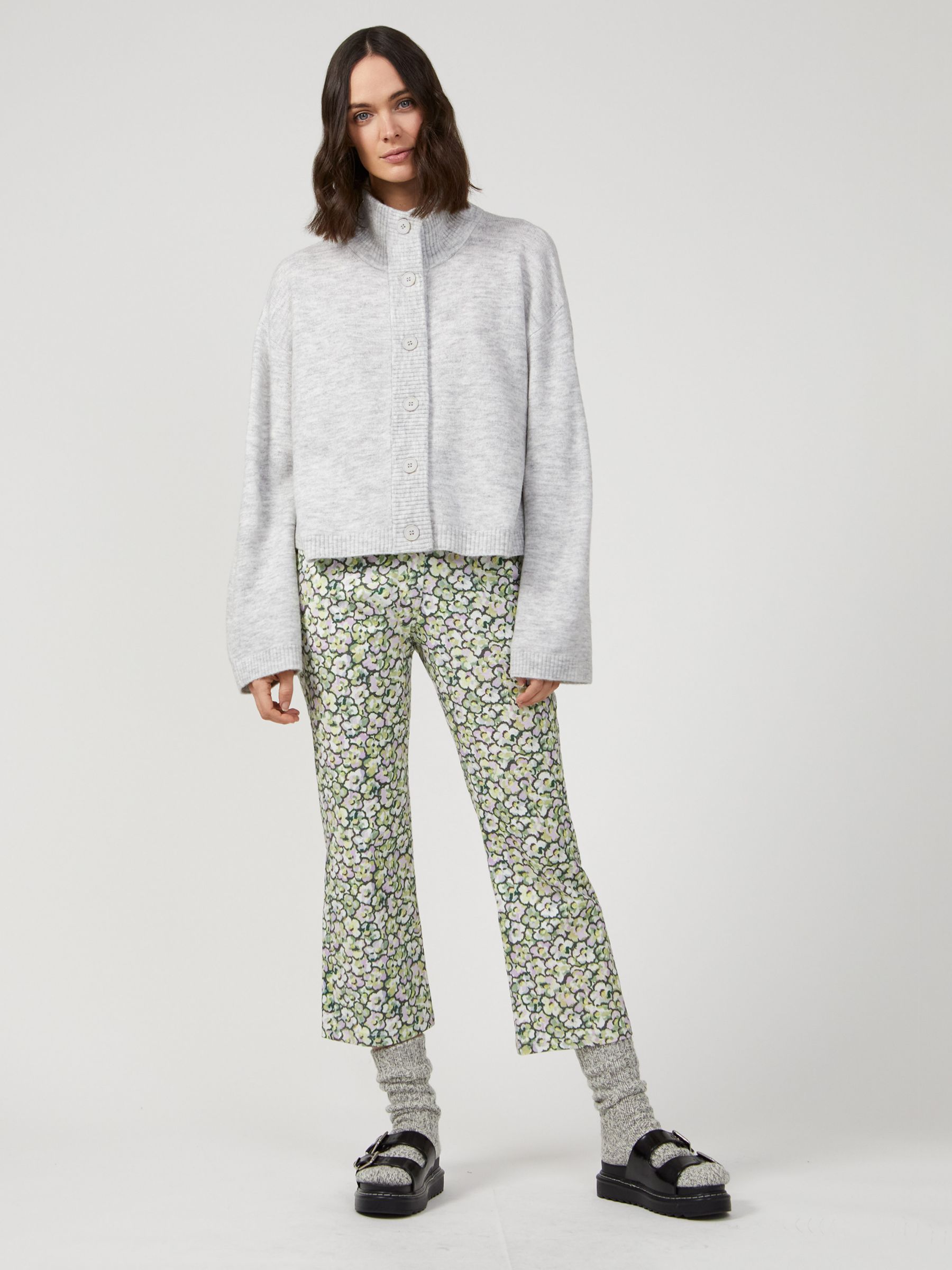 Great Plains Carice Knit Button Down Jumper, Grey Marl at John Lewis ...